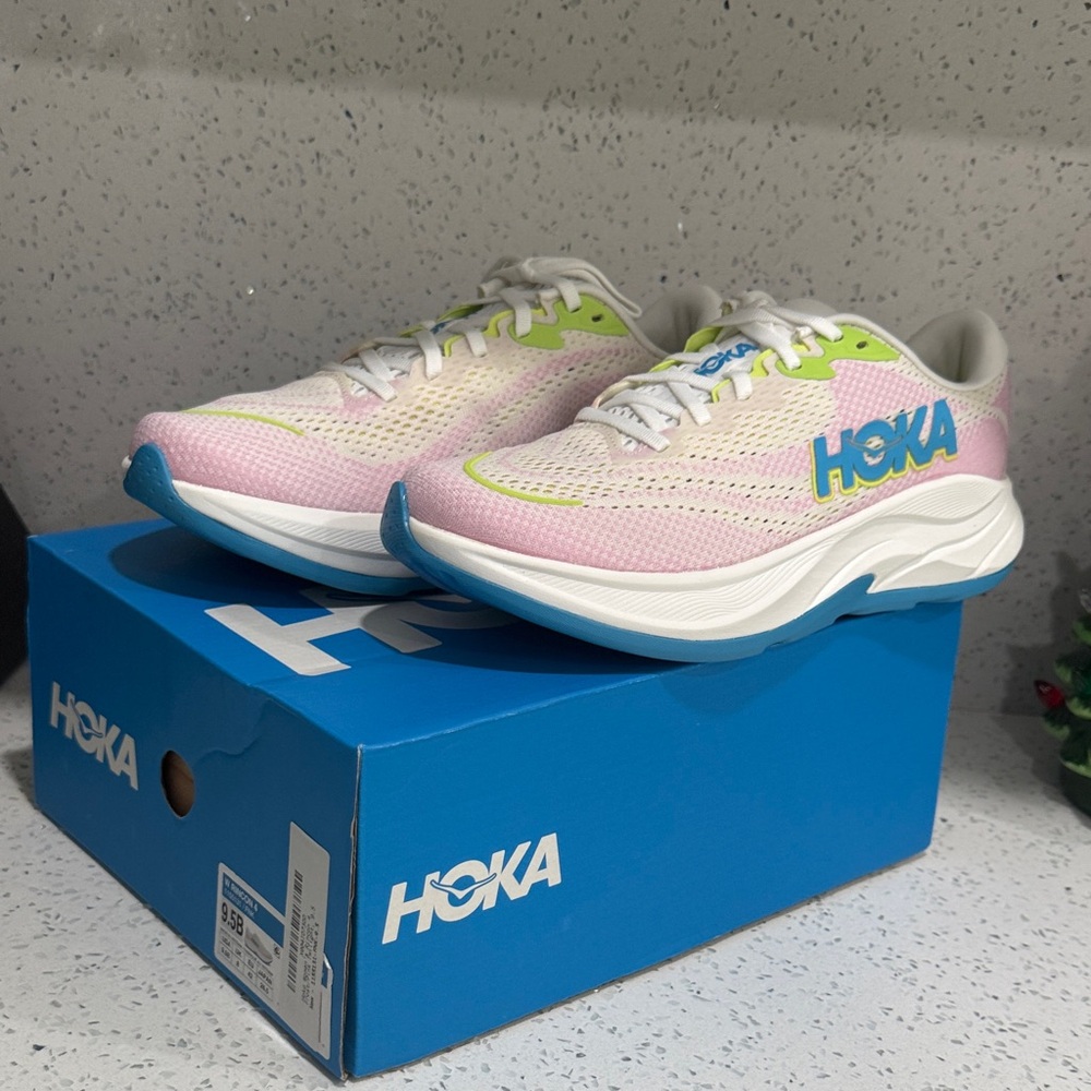 Hoka Women's Sneakers in Pink, White, and Lime